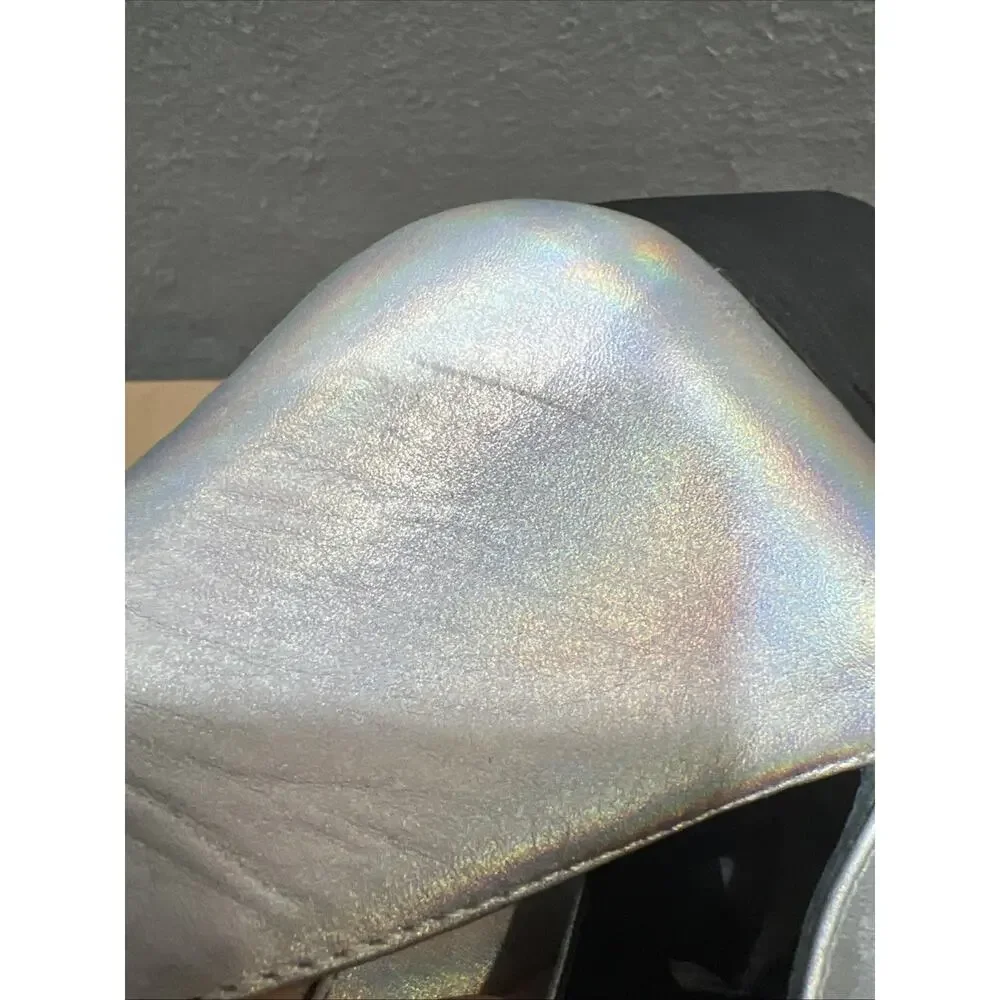 Free People Charm Double-V Ankle Booties Metallic Silver Leather Size 37
